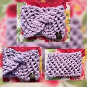 Handmade Hand Crafted Lace Knit Easter Spring Headband Adult size light purple